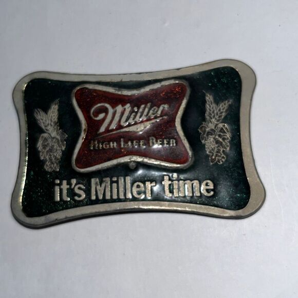American Buckle Co. Miller High Life Beers It's Miller Time Enamel Belt Buckle - Picture 1 of 7